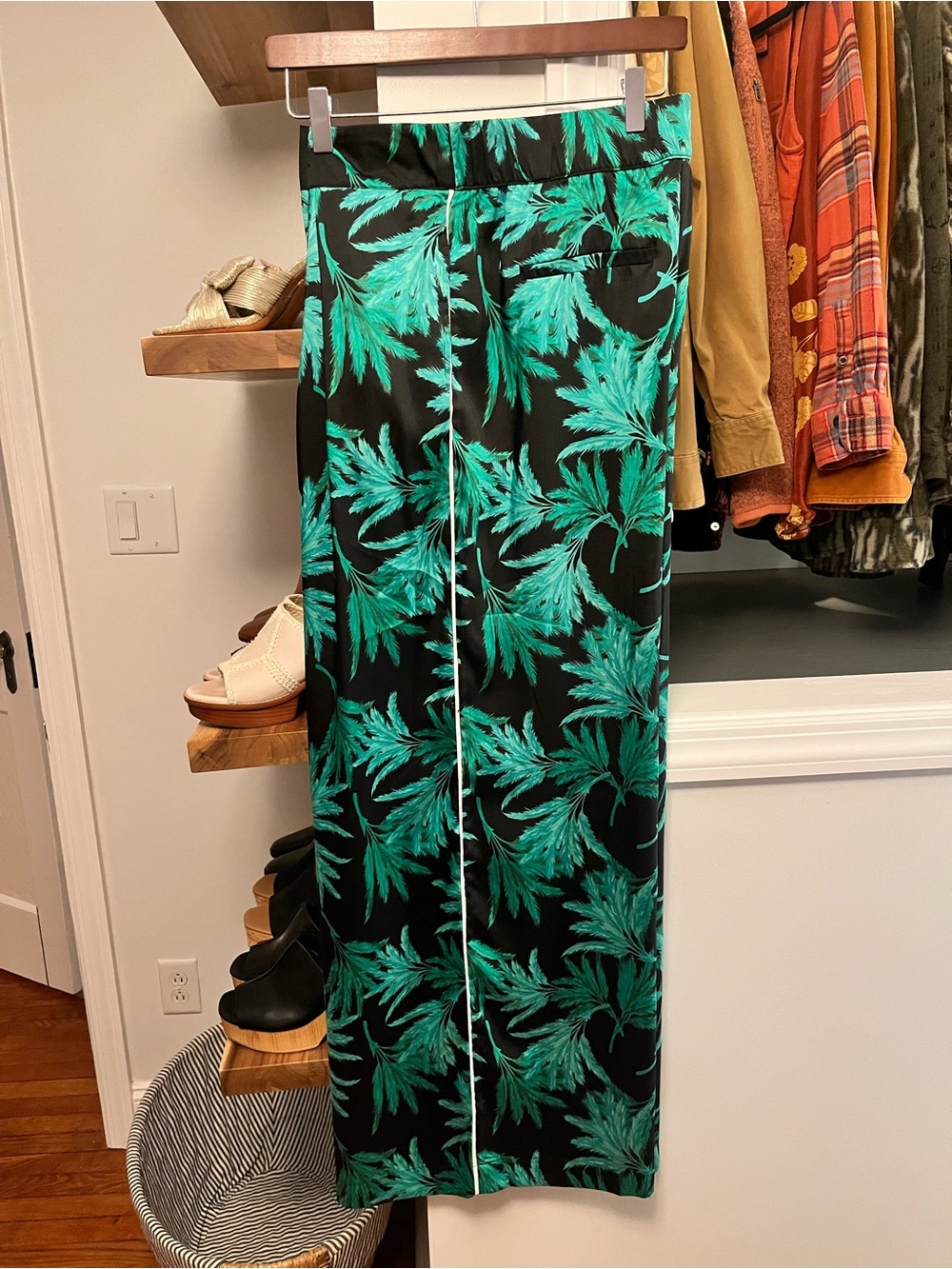 NOEL Black Pants with Teal Palm Print